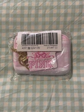 NWT Victoria’s Secret Pink x LoveShackFancy Zip ID Case Pink and White Plaid